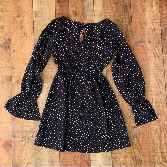 Princess Polly vertigo blues mini dress navy polka dot box cut neckline - 2 - Picture 7 of 8